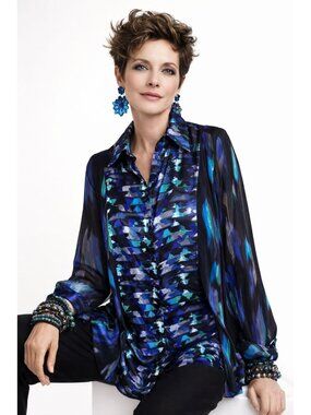 Kirna Zabete Blouse Abstract Artsy Women XS  Hi Low City Classic Party Office